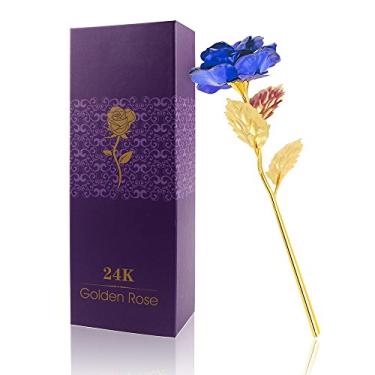 Imagem de ONEVER Rosa artificial banhada a ouro 24K, para decoração; presente para o Dia das Mães, Dia dos Namorados e aniversários