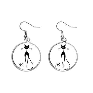 Imagem de Brinco elegante para amantes de gatos pretos com contorno de orelha e pingente de prata joia feminina