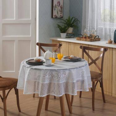 Imagem de Toalha Mesa Redonda Renda Interlar Valência Branca 4 Lugares