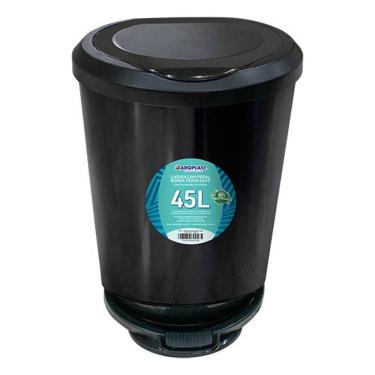 Imagem de Lixeira com Pedal Borda Trava Saco Preta 45 Litros Arqplast