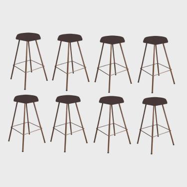 Imagem de Kit 08 Banqueta Alta Lari Eiffel Hexágono Bancada Bar Balcão Bistrô Ferro Bronze Tecido Sintético Marrom - Ahz Móveis