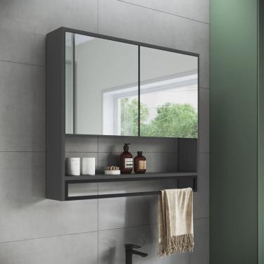 Imagem de Armário Espelheira para Banheiro 80cm com 2 Portas e Toalheiro Estilo Industrial