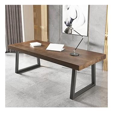 Imagem de Mesa de escritório de madeira maciça com pernas de ferro forjado, mesa de computador de escritório doméstico/bancada de trabalho pessoal, fácil de instalar (5 cm 100 x 50 x 75 cm) (5 cm 100 x 50 x 75