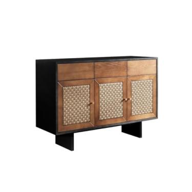 Imagem de URGDWEKJY Armário buffet moderno de madeira maciça buffet aparador de vime para sala de estar armário de entrada cor nogueira e aparador preto (B)