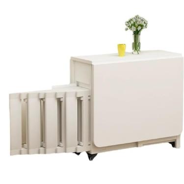 Imagem de Conjunto de mesa de sala de jantar, mesa de cozinha retrátil multifuncional dobrável de madeira com 4 cadeiras, mesas dobráveis para espaços pequenos com rodas móveis, 1,4 m, branco quente
