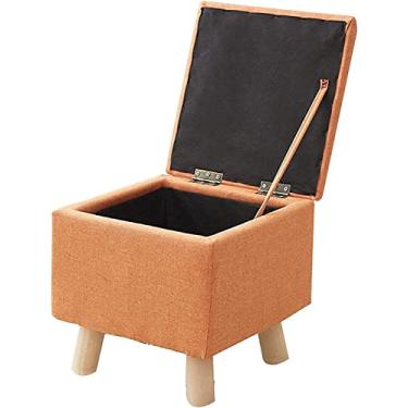 Imagem de Banqueta dobrável para pés com pernas de madeira, banquinho de linho com enchimento de esponja altamente elástica – Cadeira de decoração de casa com cor opcional