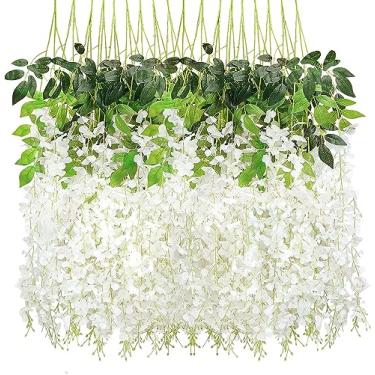 Imagem de 12 Pacotes de Flores Pendentes Wisteria Vinha Artificial Guirlanda Pendente Seda Corda para Decoração Parede Verdura Casa Festa Casamento