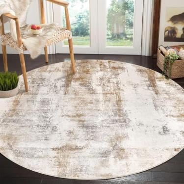 Imagem de famibay Tapete redondo de 1,5 m, lavável, moderno, abstrato, redondo, resistente a manchas, tapete redondo para sala de jantar, tapete redondo de pilha baixa, tapetes circulares para sala de estar