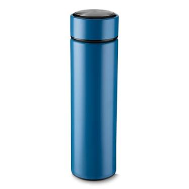 Imagem de Garrafa Térmica Inox 450ml — Parede Dupla a Vácuo, Infusor para Chá, Tampa Rosqueável com Vedação em Silicone — Mantém Quente 8h / Frio 12h — 22,5 x ø6,4 cm (Azul)