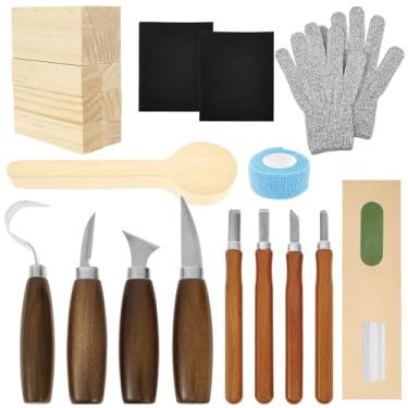 Imagem de Kit de ferramentas de escultura manual de madeira com 25 peças de luvas de bandagem de lixa de cinzel para iniciantes e adultos