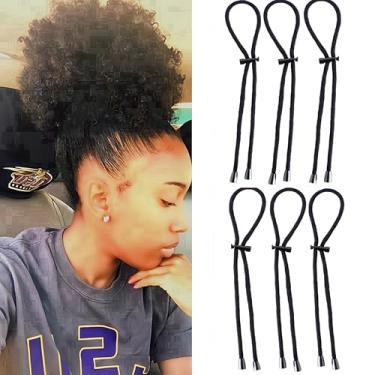Imagem de MILAMIYA Afro Puff Cordão de Rabo de Cavalo Tira de Cabelo Ajustável para Bun de Cabelo Cacheado Curto, Amarrações de Cabelo para Afro Long Acolchoadas Faixas de Cabelo para Mulheres com Gravatas Grossas e Puff Design Antiderrapante (C-Preto-4PCS)