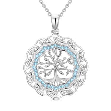 Imagem de Dralox Colar de árvore da vida celta para mulheres, banhado a ouro 18 K, água-marinha colorida, pingente de árvore da vida, joias celtas irlandesas, presentes para ela de 45,7 a 50,8 cm