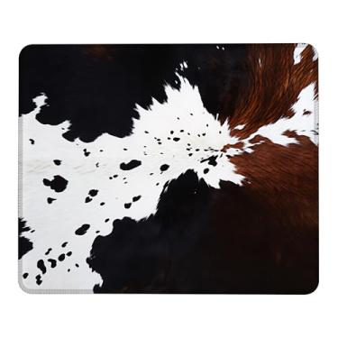 Imagem de Tapete de mouse quadrado com borda costurada, tecido lavável de couro de vaca marrom branco. Mouse pad de computador com base de borracha antiderrapante, mouse pad para computadores, laptop, mouse 24
