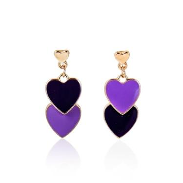 Imagem de Brincos de coração com pingente de coração duplo para Dia dos Namorados, Dia das Mães, presente para mulheres, Small, Zinco, Sem pedra preciosa