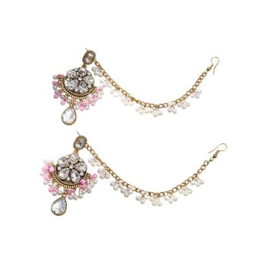 Imagem de Brincos de pingente de gota de cristal cintilante, imitação de pérola, com borla, pingente de gota de cristal, acessórios de cabelo para mulheres, noiva, joias vintage indianas tradicionais, 69x36