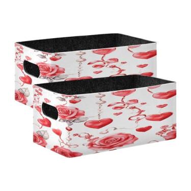 Imagem de xigua Conjunto de 2 caixas de armazenamento de rosas em aquarela, cubo de armazenamento dobrável, organizador de cestas de armazenamento para livros, prateleiras, armário, lavanderia, berçário