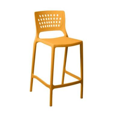 Imagem de Banqueta Alta para Bancada e Cozinha Amarelo Mostarda Empilhável Marte