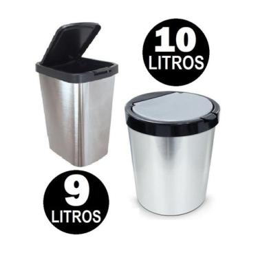 Imagem de Kit 1 Lixeira C/ Tampa Click Cesto 9 Litros + 1 Lixeira 10 Litros Tipo