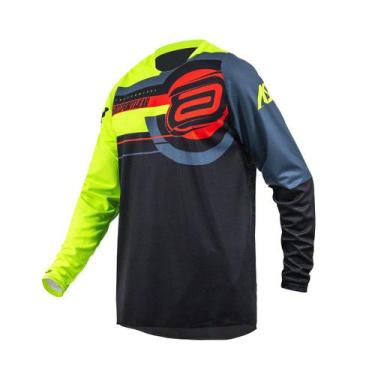Imagem de Camisa Motocross Cross ASW Target Amarelo Fluo Off Road Moto, Preto am
