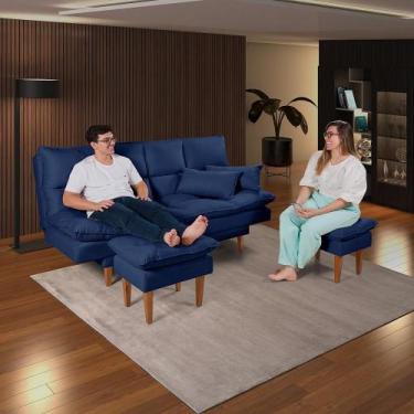 Imagem de Sofá Cama Andorra com Banqueta Suede - Casa Imperial, Azul Marinho 375