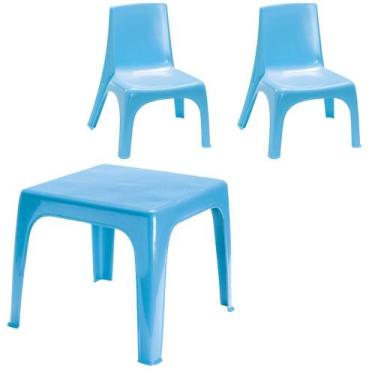Imagem de Mesa Infantil Azul + 2 Cadeiras de Plástico Reforçado - Injeplastec