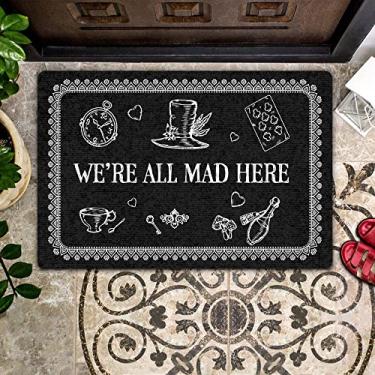 Imagem de Capacho engraçado, tapete para porta de entrada ao ar livre, impressão de entrada interna, bem-vindo, capacho engraçado We're All Mad Here, capacho impresso, decoração de casa, tapetes engraçados para