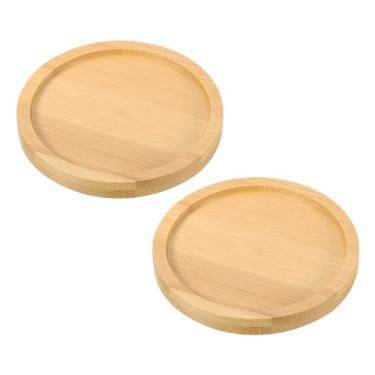 Imagem de PATIKIL Pires de madeira de bambu, pacote com 2, bandeja redonda de drenagem de plantas de madeira de 7,6 cm, bonsai e suculentas para varanda de casa