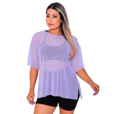 Imagem de Blusao Tule Feminina Fitness Academia Manga Curta Cor Lilás - Rogers S