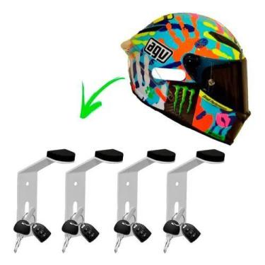 Imagem de Kit 4 Suportes Para Capacetes Pendurar Parede Porta Chaves - Sterk 