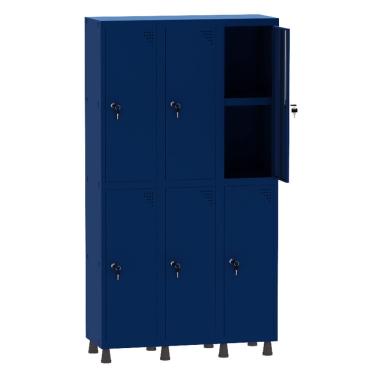 Imagem de Armário Guarda Volume Locker Roupeiro 3 Vãos 06 Portas Com Prateleira GRF503PRI/6 Azul Del Rey - Pandin
