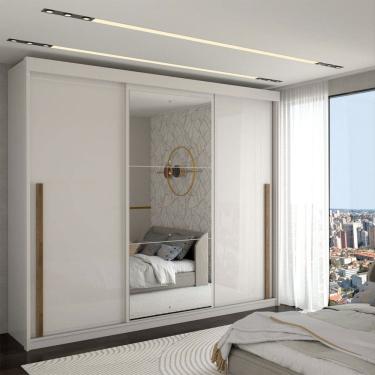 Imagem de Guarda-Roupa Casal Cardial 3 Portas 6 Gavetas com Espelho Branco - Panorama Móveis