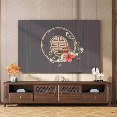 Imagem de Capa de TV 32-80 polegadas Capa contra poeira de poliéster macio universal protetor à prova de poeira montado na parede LCD/LED TVs de tela plana e monitor de computador pano flor||65 polegadas