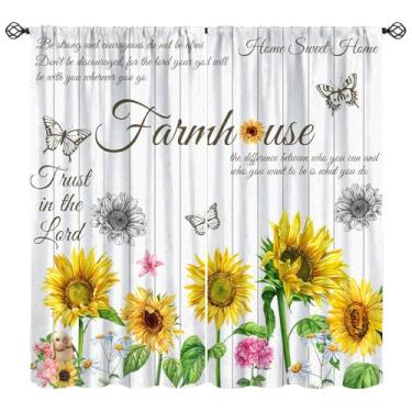 Imagem de Cortinas de girassol, citações inspiradoras, botânica, margarida, borboleta, rústico, tratamentos de janela, casa de fazenda, cortinas com isolamento térmico, com bolso para varão, conjuntos de 2