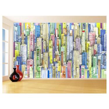 Imagem de Papel De Parede Cidade Arte Prédios Coloridos 3,5M Ncd374 - Você Decor