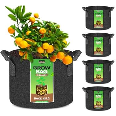 Imagem de Utopia Home Pacote com 5 sacos de cultivo de 5 galões, vasos de tecido não tecido espesso de 300 g para atividades ao ar livre, vasos de cultivo, sacos de plantas de jardim, plantadores de tecido de