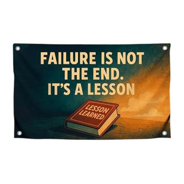 Imagem de Bandeira de parede motivacional de 9,5 x 1,2 m com citação "Failure Is Not the End It's a Lesson" com 4 ilhós de latão - Tapeçaria de poliéster de um lado para quarto - Banners de motivação para
