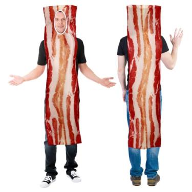 Imagem de Mepase Fantasia de bacon, Dia das Bruxas, comida para adultos, café da manhã, divertida, tiras de bacon, cosplay para homens, mulheres, adolescentes, casais, tamanho único