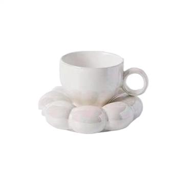 Imagem de Caneca de café de cerâmica Caneca de café cerâmica, copo criativo nórdico com pires, xícara chá leite bandeja, decoração mesa aniversário e natal(Branco)