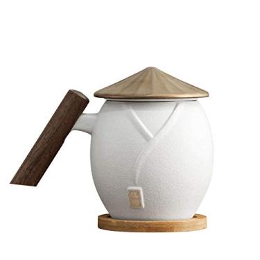 Imagem de Caneca de cerâmica de tamanho médio xícara de café com alça e tampa, xícara de chá de filtro doméstico, copo de água de escritório, muito adequada para colecionadores de hobby de cerâmica / caneca de