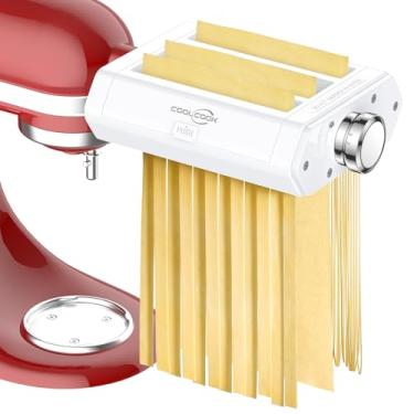 Imagem de Coolcook Acessório de máquina de macarrão para batedeiras KitchenAid, espessura ajustável – Conjunto de rolos de massa 3 em 1 para KitchenAid, inclui rolo de massa, cortador de macarrão, cortador de