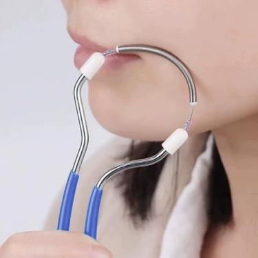 Imagem de 1 peça removedor de pelos faciais para mulheres, removedor portátil de pelos no lábio superior, queixo, rosto, bigode feminino ou pescoço removedor de pelos de mola para pele lisa (azul)