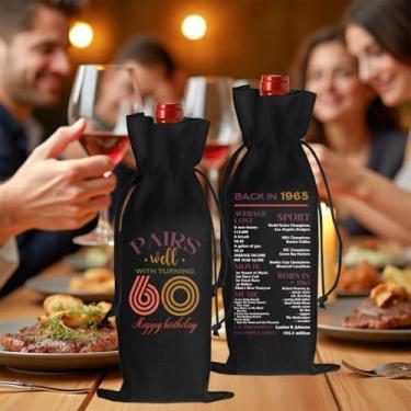 Imagem de Presentes de aniversário de 60 anos de idade para mulheres e homens, sacola de vinho, feliz aniversário, decorações de festa de 60 anos para mulheres e homens nascidos em 1965, sacos de vinho - preto
