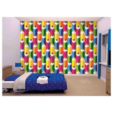 Imagem de Papel De Parede Infantil Lápis De Cor Escola  Azs157 - Você Decora