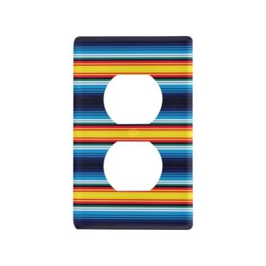Imagem de Blueangle Cobertor Serape Mexicano Listras Duplex Tomadas Placa de Parede, Tamanho Padrão 1 Gang Placas de Cobertura de Tomada Elétrica para Decoração de Quarto de Escritório em Casa 4,53 x 2,76