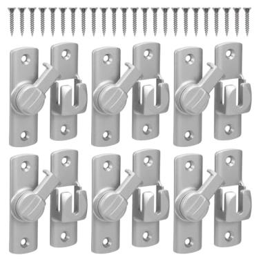 Imagem de 6 peças de fechadura de porta de celeiro 90/180°, trava de porta deslizante resistente feita de liga de alumínio, trava de pressão e interior de fechadura deslizante para banheiro, quarto, porta de
