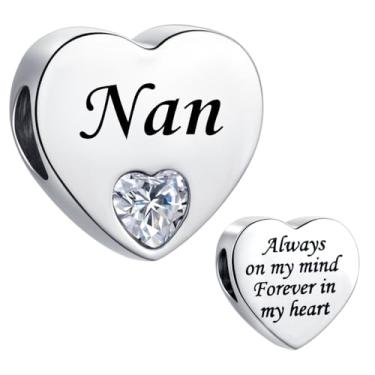 Imagem de MiiFort Pingente de coração Nan Clear Love Fit Pandora berloques de aniversário para mulheres Always on My Mind Forever In My Heart Aço inoxidável