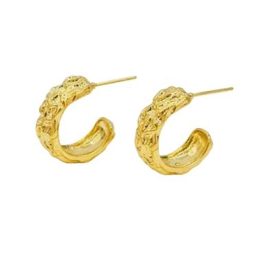 Imagem de Brincos femininos em forma de C em ouro 18 quilates - meio aros texturizados irregulares, hipoalergênicos, prata esterlina S925, joias para presente de aniversário diário