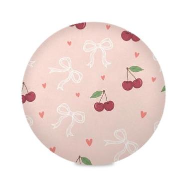 Imagem de Wassud Jogo americano com laços de fita branca tapetes de mesa redondos para cozinha e jantar tapetes laváveis resistentes ao calor decoração de mesa 39 cm