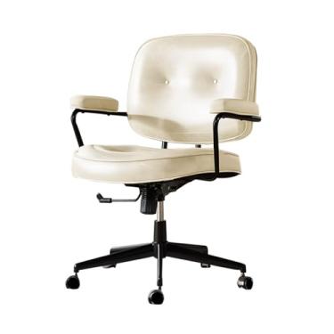 Imagem de Cadeiras de escritório de computador para espaço pequeno, assento de couro e cadeira de tarefas traseiras, cadeira de trabalho para sala de estudo com giro e apoio de braço, cadeira ergonômica para