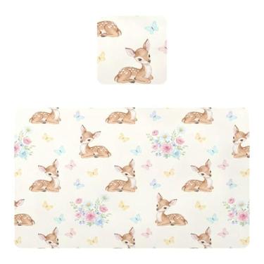 Imagem de Burbuja Jogo americano conjunto de 2, tapetes de mesa de cozinha Fawn PVC antiderrapantes resistentes ao calor à prova d'água para mesa de jantar, laváveis, 30,5 x 45,7 cm